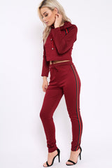 Wine Tracksuit with Khaki and Red Side Stripe - Beatrix-Co-ords