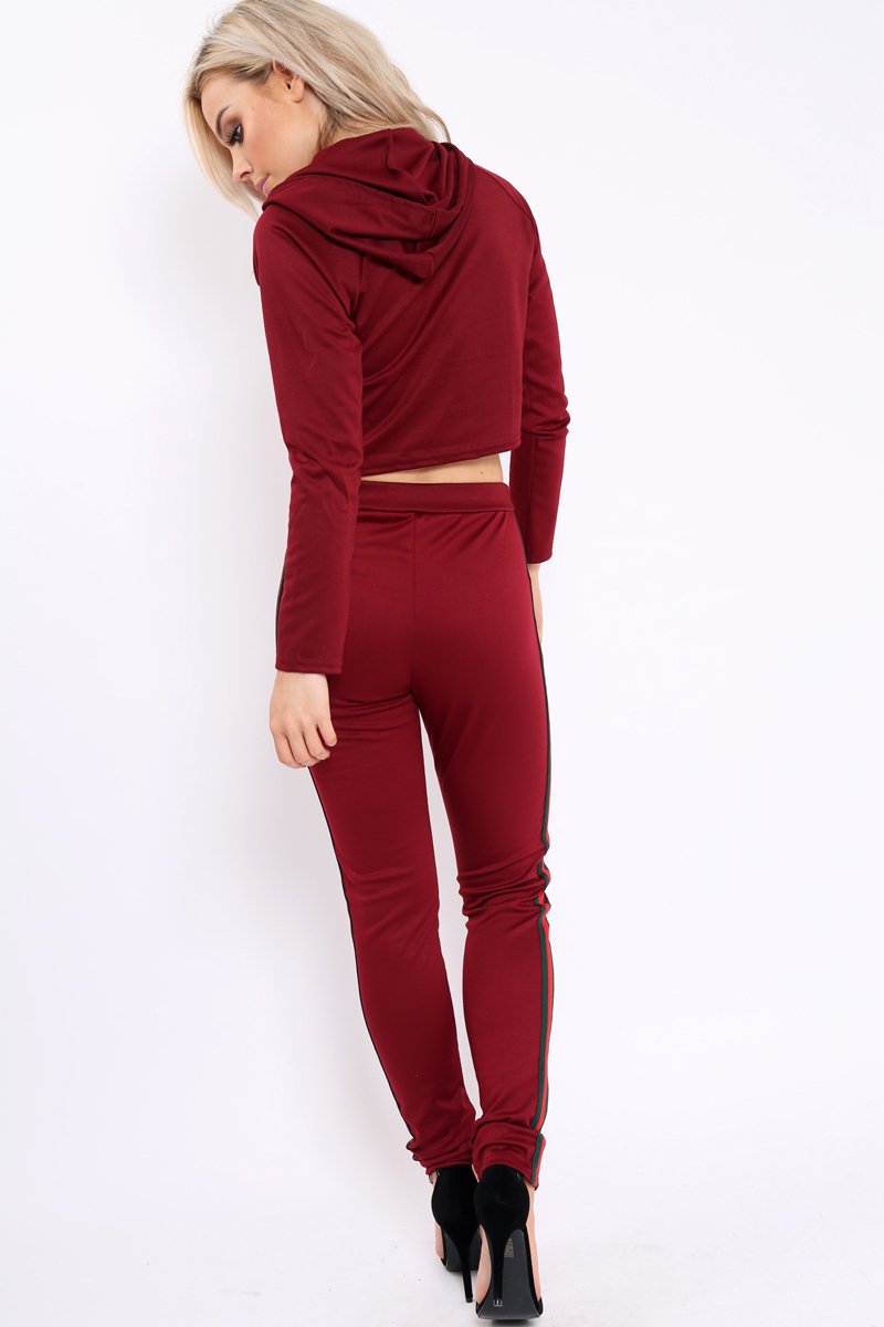 Wine Tracksuit with Khaki and Red Side Stripe - Beatrix-Co-ords