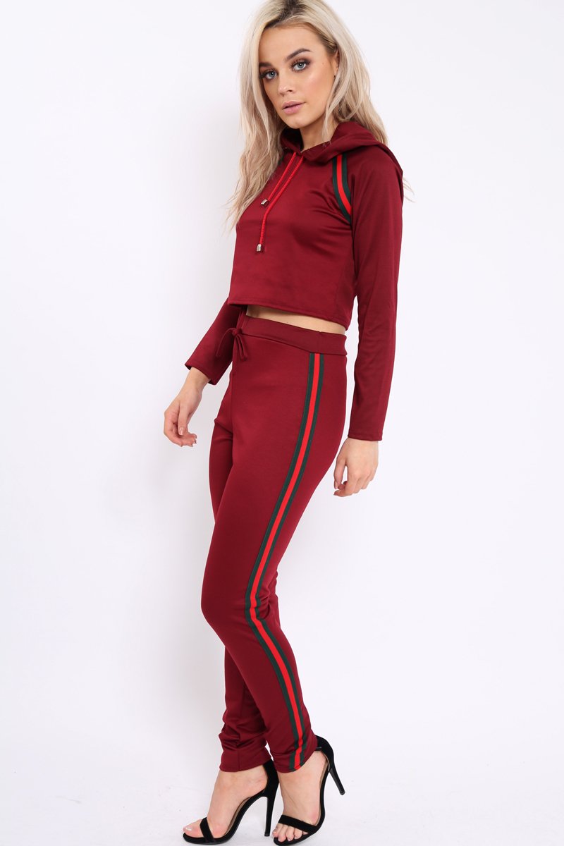 Wine Tracksuit with Khaki and Red Side Stripe - Beatrix-Co-ords