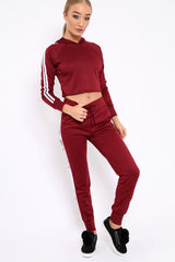 Wine Tracksuit with White Side Stripe - Kady-Co-ords