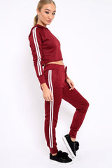 Wine Tracksuit with White Side Stripe - Kady-Co-ords
