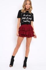 Wine Triple Frill Shorts - Alison-Shorts