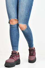 Wine Two Tone Extreme Sole Chunky Trainers - Miara-Trainers