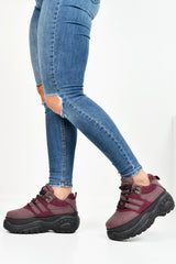 Wine Two Tone Extreme Sole Chunky Trainers - Miara-Trainers