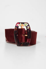 Wine Velvet Floral Clasp Belt - Aaryanna-Belts