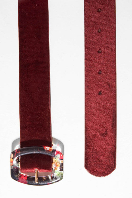 Wine Velvet Floral Clasp Belt - Aaryanna