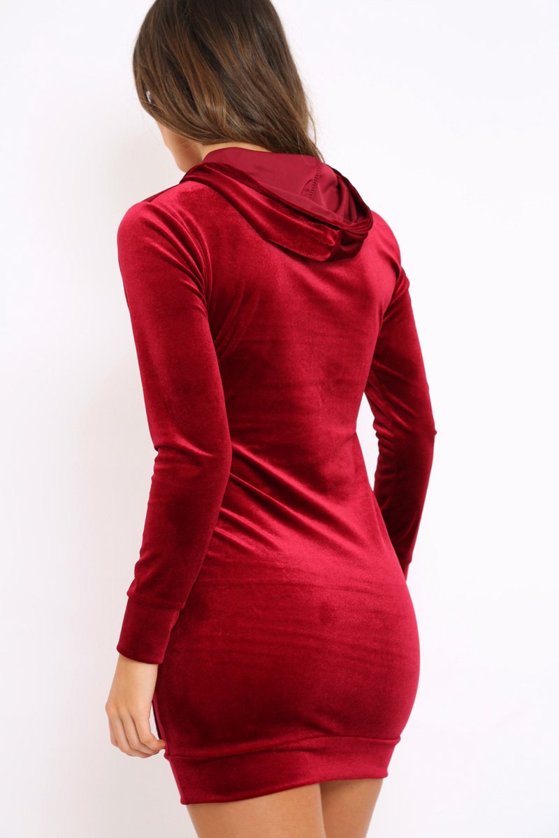 Wine Velvet Hooded Dress - Bethan-Dresses