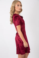 Wine Velvet Lace Up Skater Dress - Taylah-Dresses