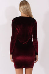 Wine Velvet Long Sleeve Cowl Neck Dress - Asteroid-Dresses