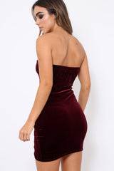 Wine Velvet Side Ruched Bodycon Dress - Victoria-Dresses