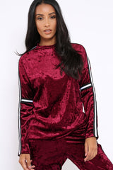 Wine Velvet Striped Trim Co-ord Set - Beau-Co-ords