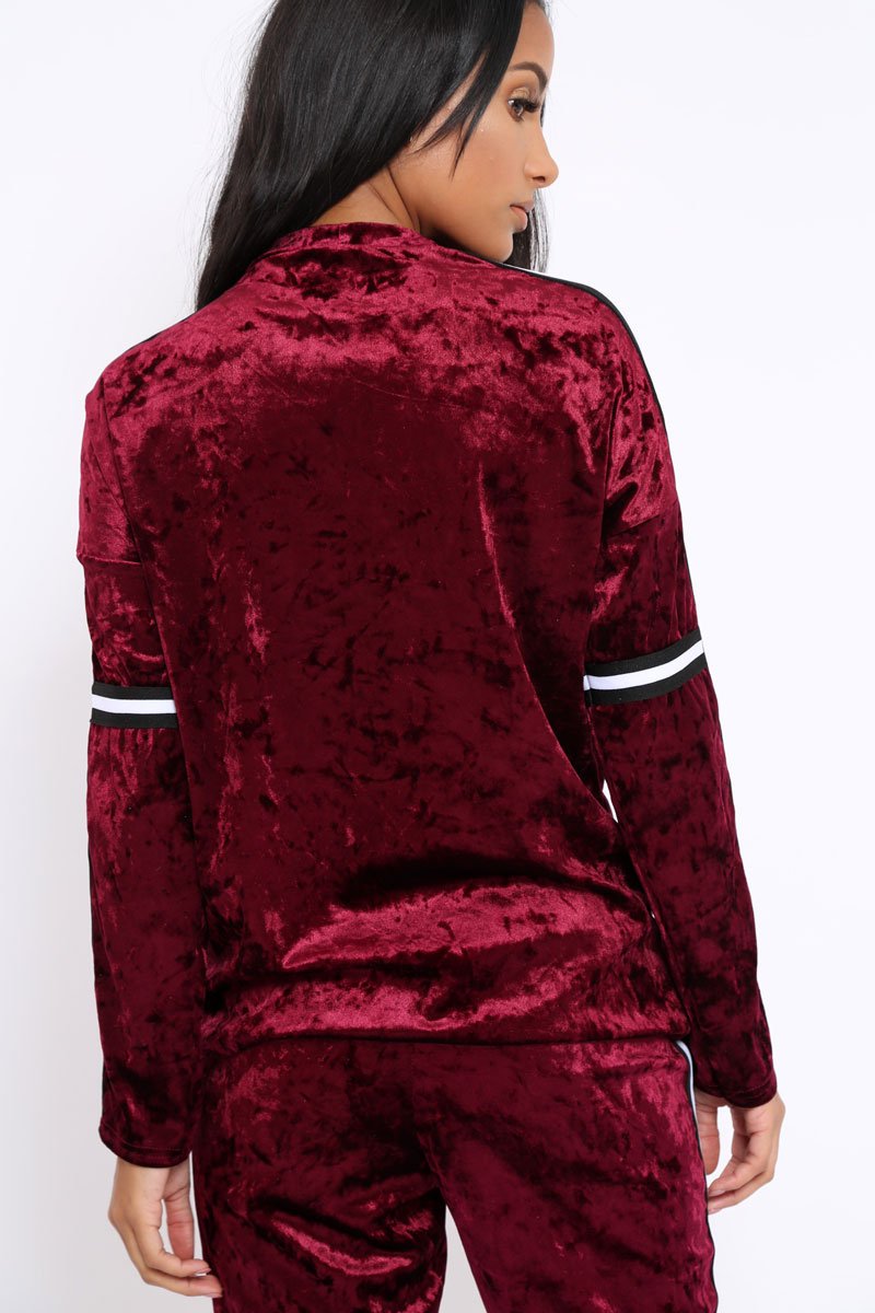 Wine Velvet Striped Trim Co-ord Set - Beau-Co-ords
