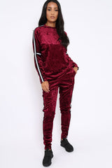 Wine Velvet Striped Trim Co-ord Set - Beau-Co-ords
