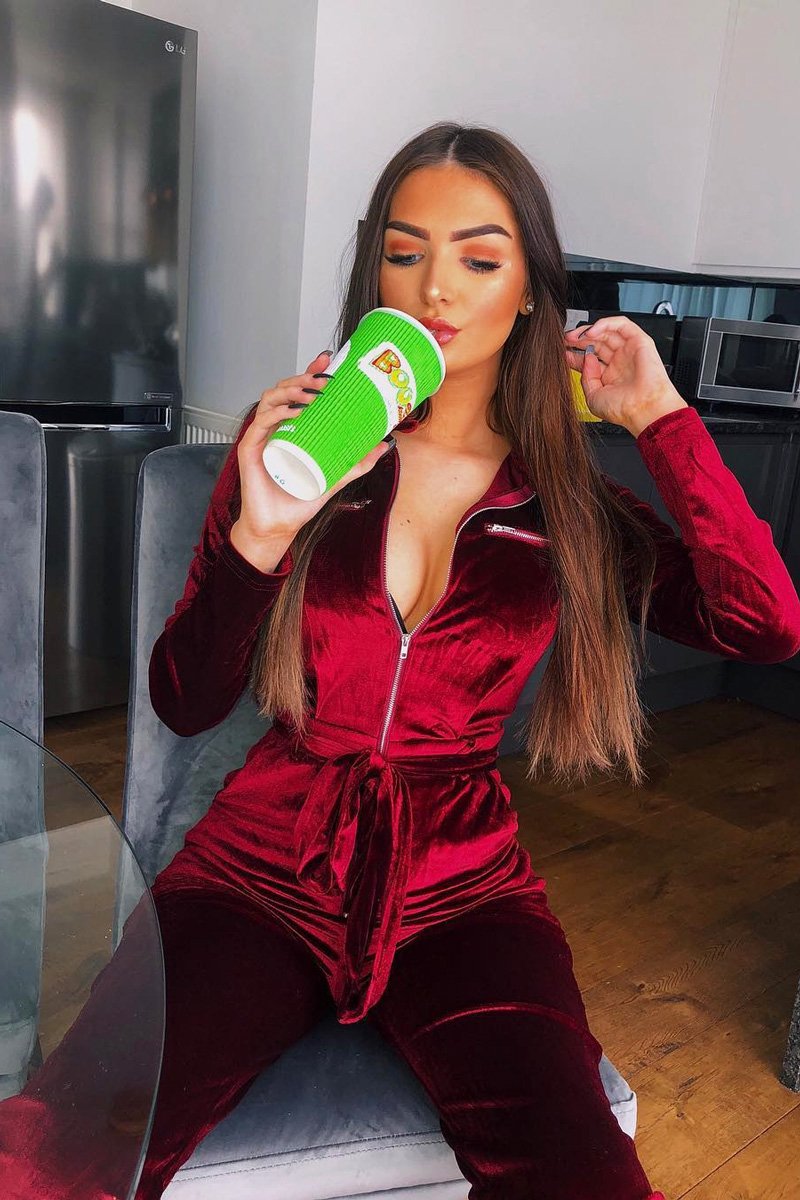 Wine Velvet Tie Front Boiler Jumpsuit - Lallie-Jumpsuits