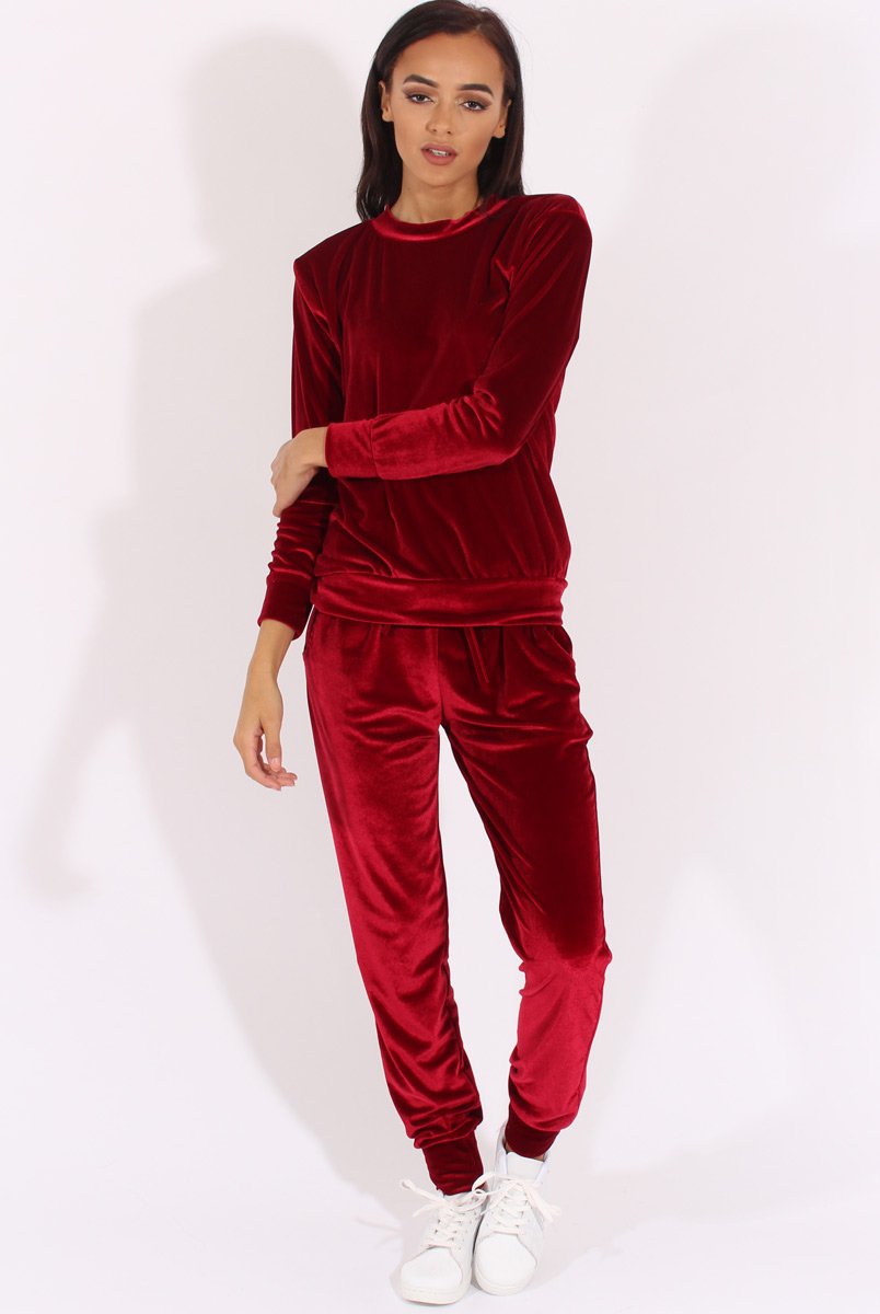 Wine Velvet Tracksuit Liv-Tracksuits