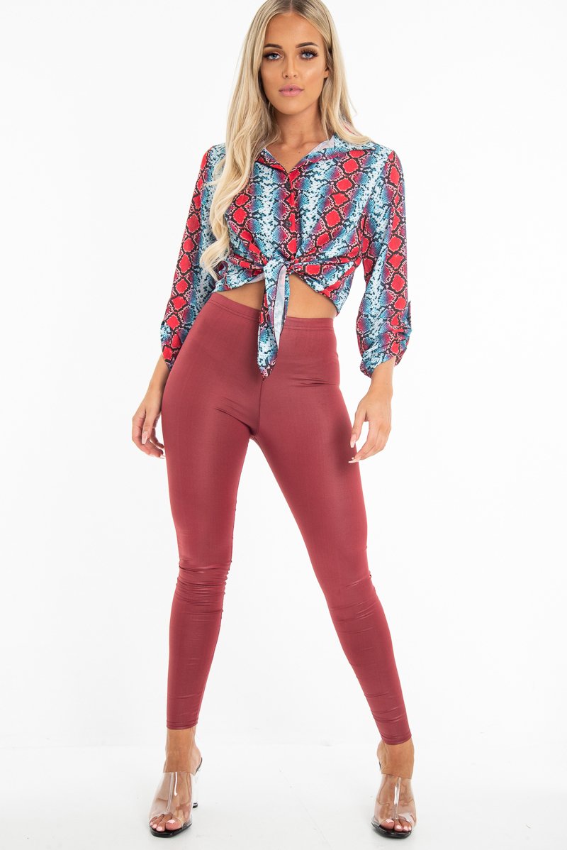 Wine Wet Look High Waist Leggings - Imogen-Leggings