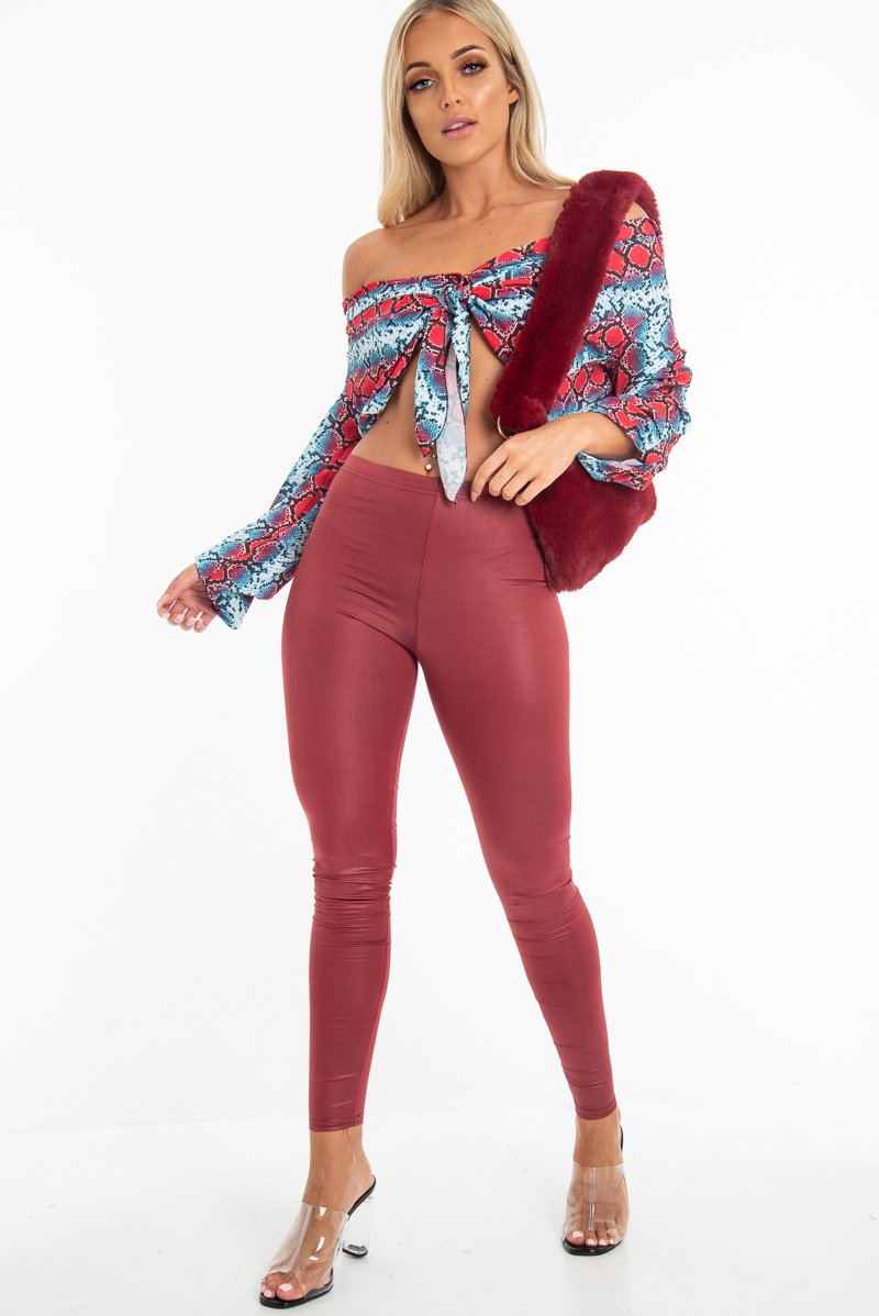 Wine Wet Look High Waist Leggings - Imogen-Leggings