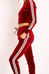 Wine White Stripes Velvet Hoodie and Joggers Co-ord - Matie-Co-ords