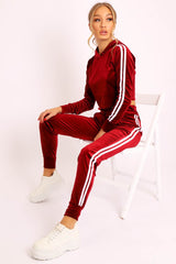 Wine White Stripes Velvet Hoodie and Joggers Co-ord - Matie-Co-ords