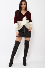 Wine White and Beige Knot Knit Jumper - Kerri-Jumper