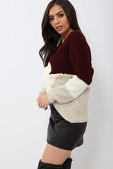 Wine White and Beige Knot Knit Jumper - Kerri-Jumper