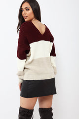 Wine White and Beige Knot Knit Jumper - Kerri-Jumper