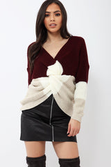 Wine White and Beige Knot Knit Jumper - Kerri-Jumper