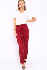 Wine Wide Legged Pleated Trousers - Chantel-Trousers