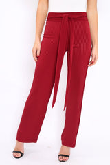 Wine Wide Legged Pleated Trousers - Chantel-Trousers