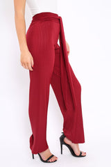 Wine Wide Legged Pleated Trousers - Chantel-Trousers