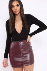 Wine Zip PU Skirt - Nicola-Skirts
