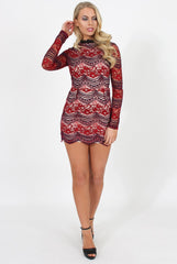 Wine and Purple Lace High Neck Mini Dress - Taya-Dresses