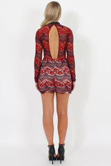 Wine and Purple Lace High Neck Mini Dress - Taya-Dresses