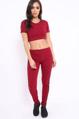 Wine loungewear set with Side Stripe Sports Trim Detail - Lear-Co-ords