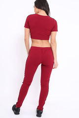 Wine loungewear set with Side Stripe Sports Trim Detail - Lear-Co-ords