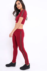 Wine loungewear set with Side Stripe Sports Trim Detail - Lear-Co-ords