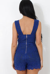 Yarna Blue Mesh Cut Out Playsuit-Playsuits