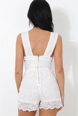 Yarna White Mesh Cut Out Playsuit-Playsuits