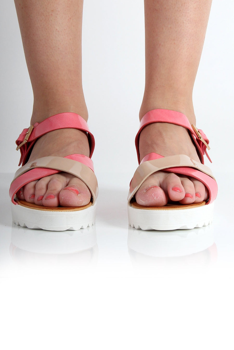 Yasmin Pink PU Crossover Sandals-Sandals