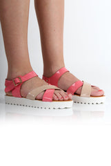 Yasmin Pink PU Crossover Sandals-Sandals