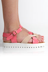 Yasmin Pink PU Crossover Sandals-Sandals