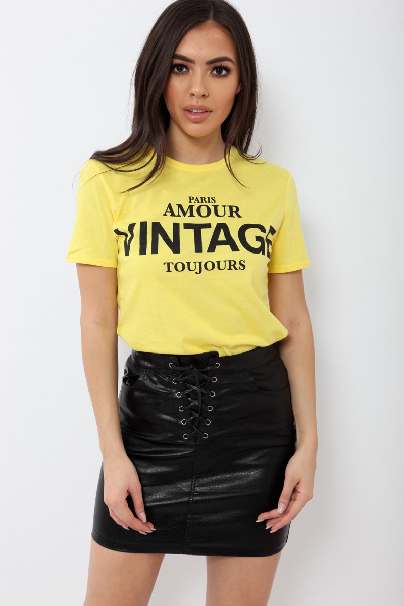 Yellow Amour Vintage Slogan T-shirt - Jennie-Tops