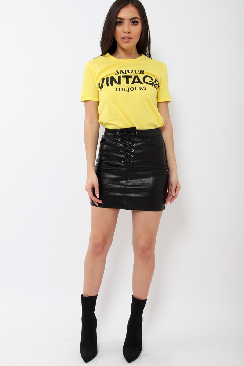 Yellow Amour Vintage Slogan T-shirt - Jennie-Tops
