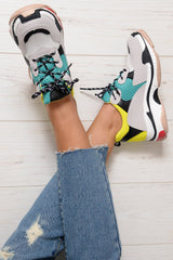 Yellow And Green Chunky Lace Up Trainers - Thea-Trainers