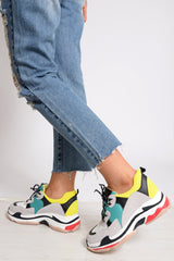 Yellow And Green Chunky Lace Up Trainers - Thea-Trainers