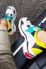 Yellow And Green Chunky Lace Up Trainers - Thea-Trainers