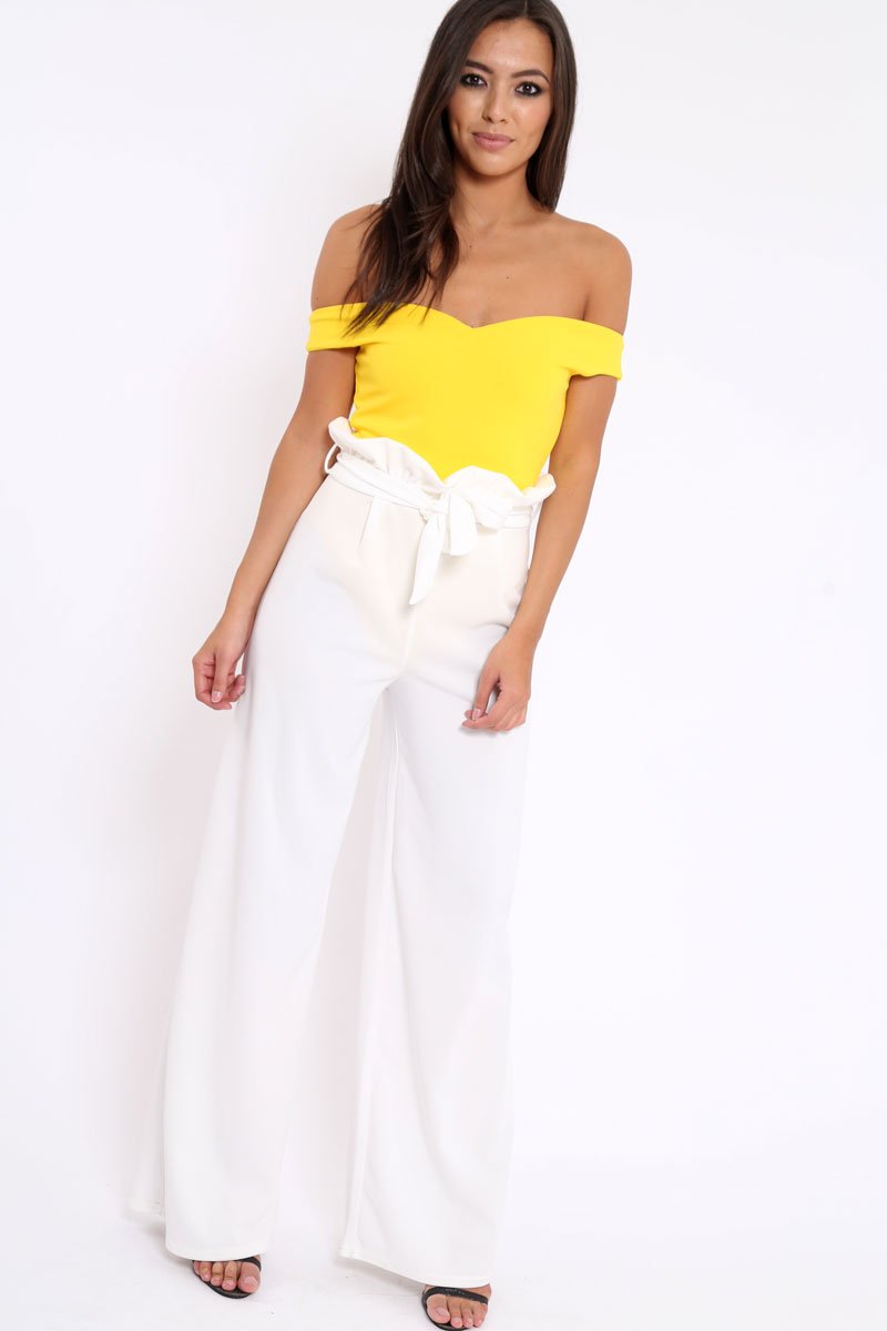 Yellow Bardot Bodysuit with V dip front - Hettie-Bodysuits