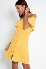 Yellow Bardot Frill Button Front Dress - Julissa-Dresses