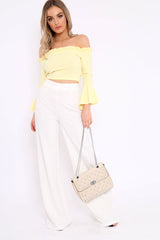 Yellow Bardot Frill Crop Top with Flared Sleeves - Tiffy-Tops