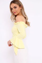 Yellow Bardot Frill Crop Top with Flared Sleeves - Tiffy-Tops